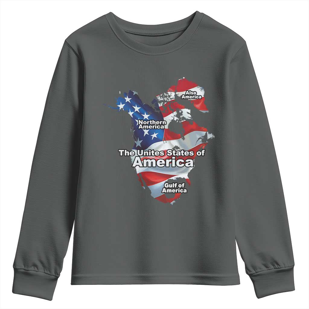 Trump America's Gulf Youth Sweatshirt Northen America Map American Flag TS02 Dark Heather Print Your Wear