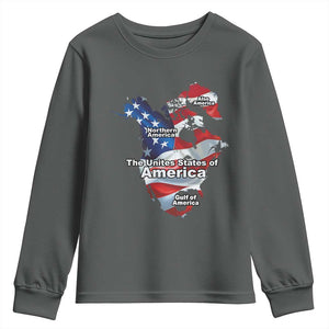Trump America's Gulf Youth Sweatshirt Northen America Map American Flag TS02 Dark Heather Print Your Wear