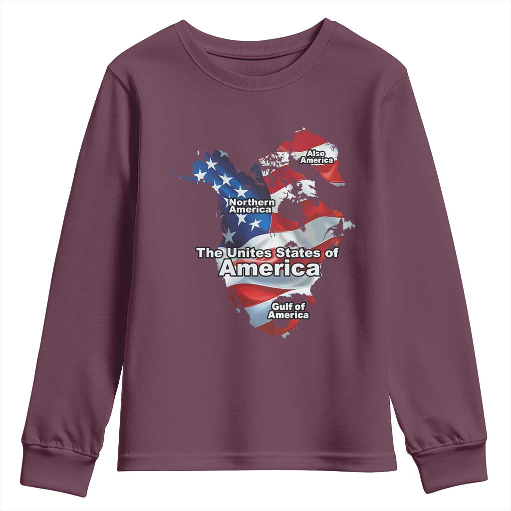Trump America's Gulf Youth Sweatshirt Northen America Map American Flag TS02 Maroon Print Your Wear