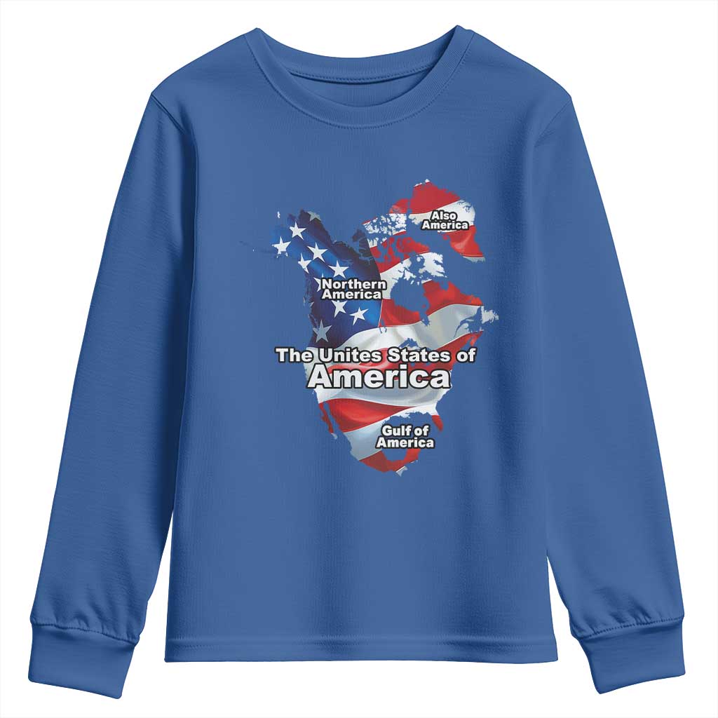Trump America's Gulf Youth Sweatshirt Northen America Map American Flag TS02 Royal Blue Print Your Wear