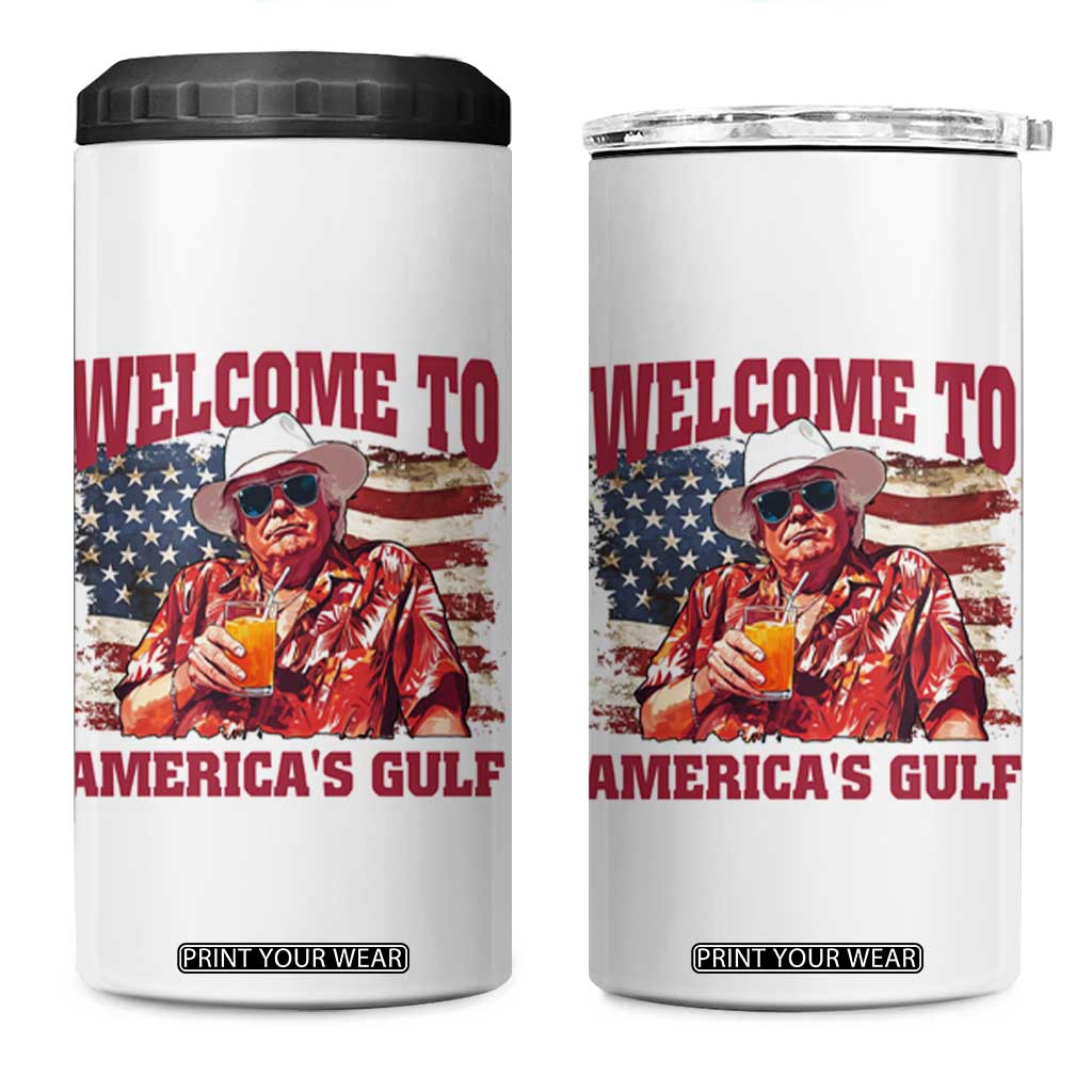 Trump Welcome To America's Gulf 4 in 1 Can Cooler Tumbler US Flag TS02 One Size: 16 oz White Print Your Wear