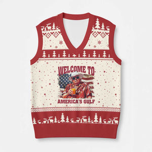 Trump Welcome To America's Gulf V-Neck Knit Sweater Vest US Flag TS02 Beige Red Print Your Wear