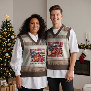Trump Welcome To America's Gulf V-Neck Knit Sweater Vest US Flag TS02 Mocha Mousse Print Your Wear