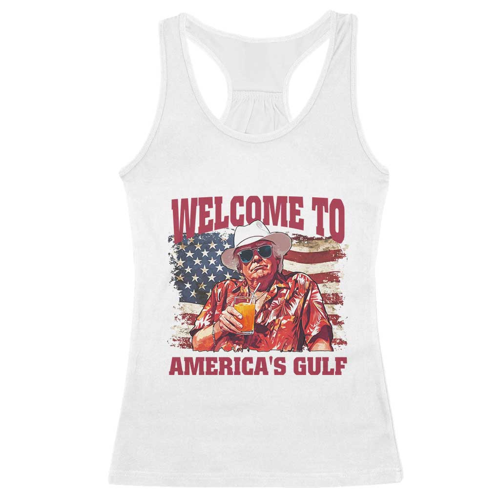 Trump Welcome To America's Gulf Racerback Tank Top US Flag TS02 White Print Your Wear
