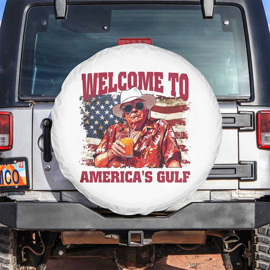 Trump Welcome To America's Gulf Spare Tire Cover US Flag TS02 No hole White Print Your Wear