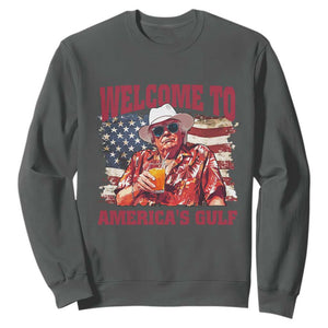 Trump Welcome To America's Gulf Sweatshirt US Flag TS02 Dark Heather Print Your Wear