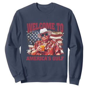 Trump Welcome To America's Gulf Sweatshirt US Flag TS02 Navy Print Your Wear