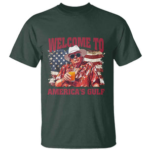 Trump Welcome To America's Gulf T Shirt US Flag TS02 Dark Forest Green Print Your Wear