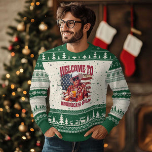 Trump Welcome To America's Gulf Knit Sweatshirt US Flag TS02 Green Print Your Wear