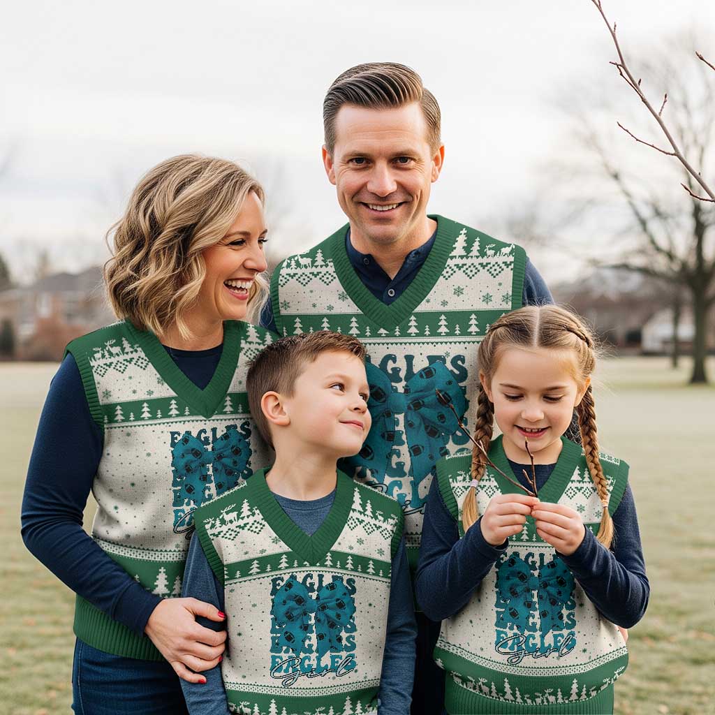 Eagle Girls V-Neck Knit Sweater Vest Midnight Green Coquette Bow Retro Vintage TS02 Beige Green Print Your Wear