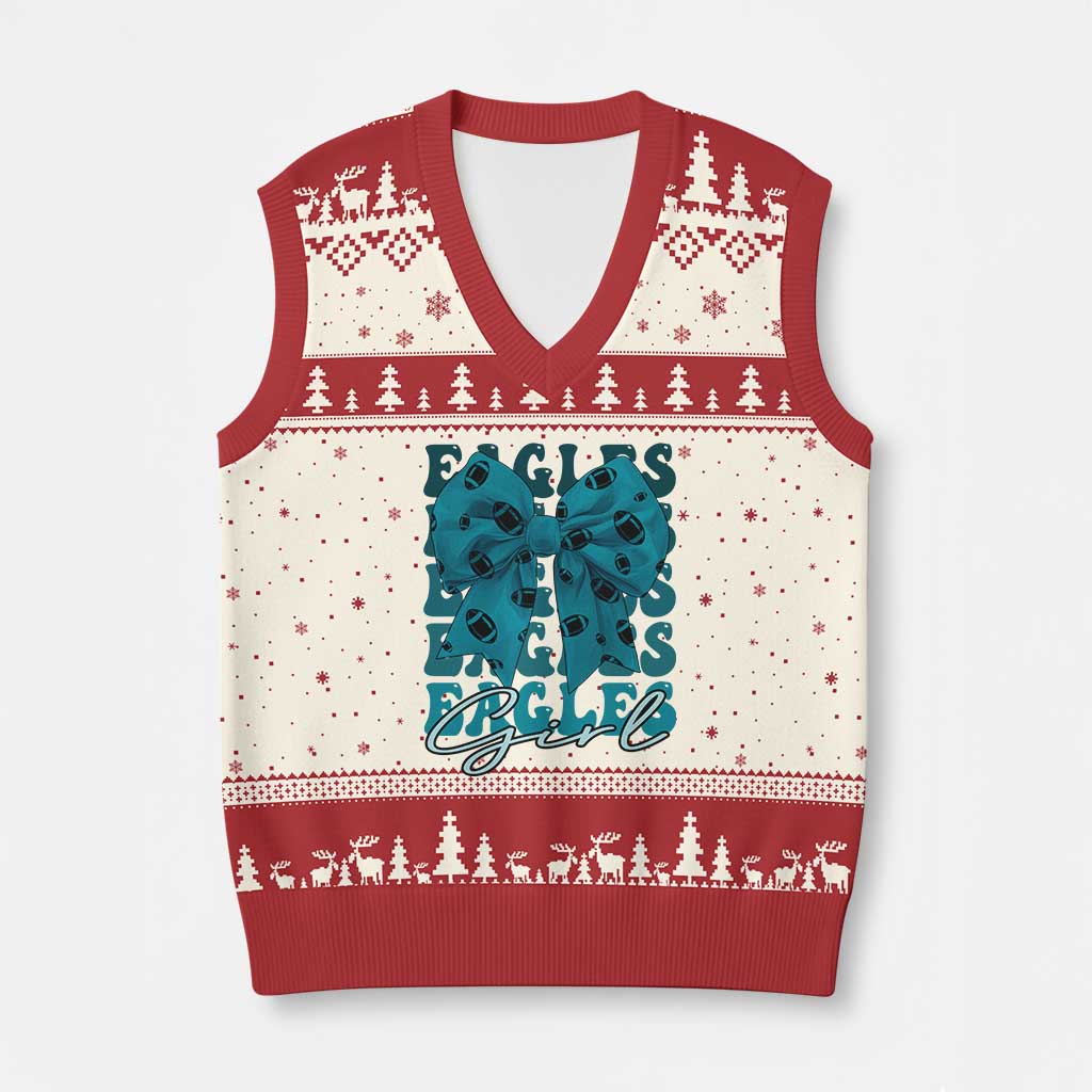 Eagle Girls Coquette Bow Retro Vintage V-Neck Knit Sweater Vest TS02 Beige Red Print Your Wear