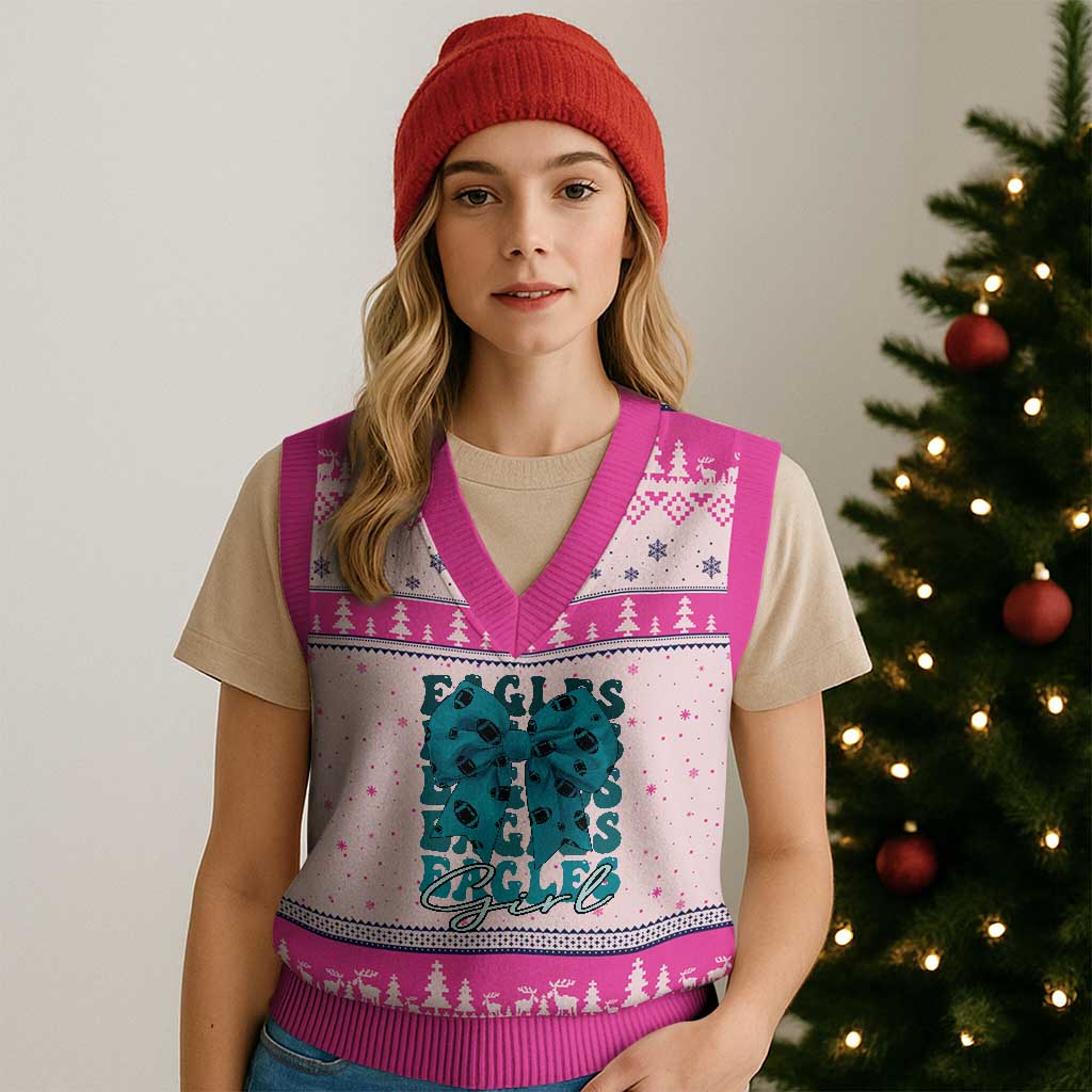 Eagle Girls Coquette Bow Retro Vintage V-Neck Knit Sweater Vest TS02 Hot Pink Print Your Wear
