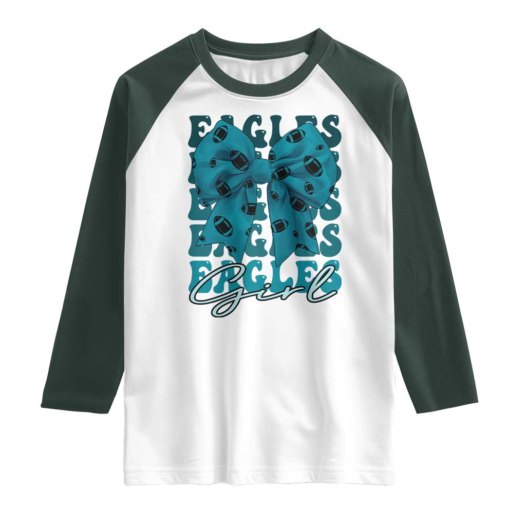 Eagle Girls Coquette Bow Retro Vintage Raglan Shirt TS02 White Dark Forest Green Print Your Wear