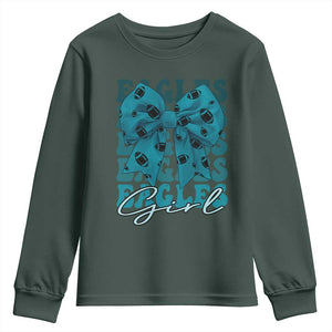 Eagle Girls Youth Sweatshirt Midnight Green Coquette Bow Retro Vintage TS02 Dark Forest Green Print Your Wear
