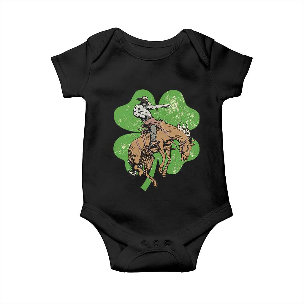 St Patrick's Day Lucky Cowboy Baby Onesie Retro Vintage Clover TS02 Black Print Your Wear