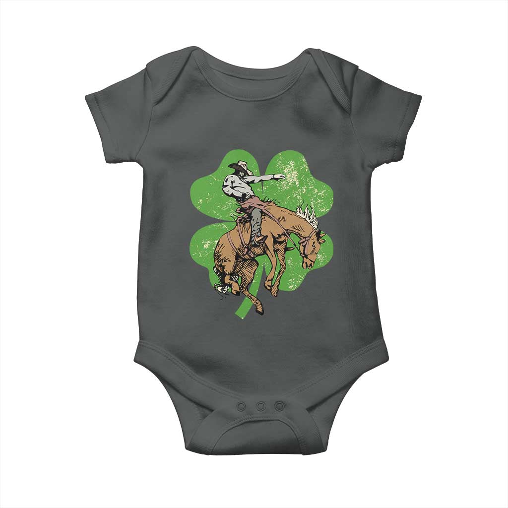 St Patrick's Day Lucky Cowboy Baby Onesie Retro Vintage Clover TS02 Dark Heather Print Your Wear