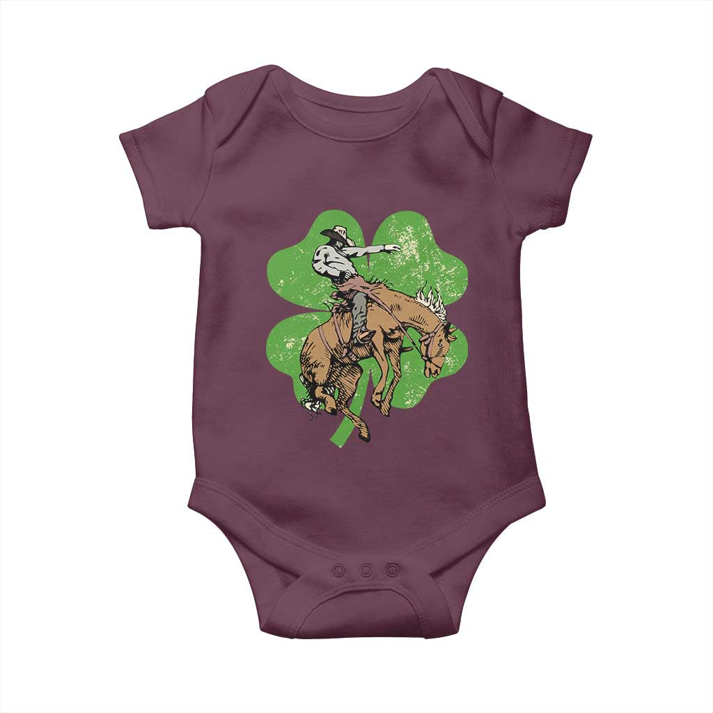 St Patrick's Day Lucky Cowboy Baby Onesie Retro Vintage Clover TS02 Maroon Print Your Wear