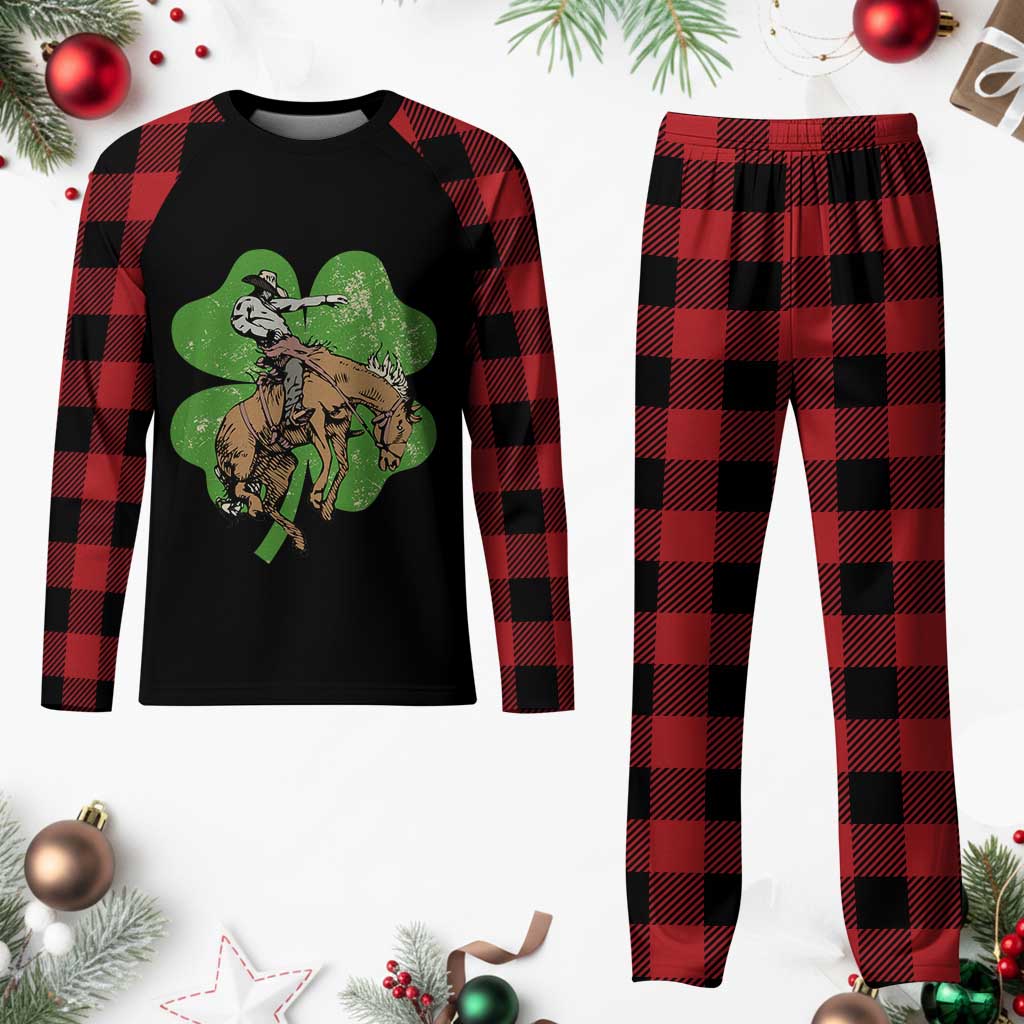 St Patrick's Day Lucky Cowboy Plaid Pajama Set Retro Vintage Clover TS02 Buffalo Plaid Print Your Wear