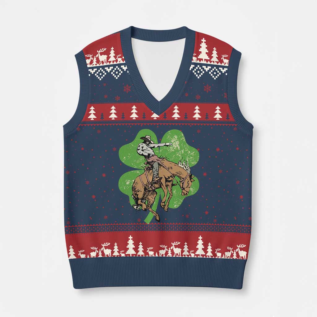 St Patrick's Day Lucky Cowboy V-Neck Knit Sweater Vest Retro Vintage Clover TS02 Navy Red Print Your Wear