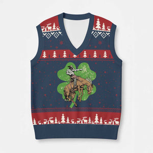 St Patrick's Day Lucky Cowboy V-Neck Knit Sweater Vest Retro Vintage Clover TS02 Navy Red Print Your Wear