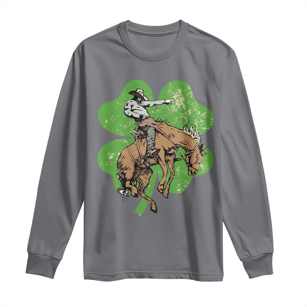 St Patrick's Day Lucky Cowboy Long Sleeve Shirt Retro Vintage Clover TS02 Charcoal Print Your Wear