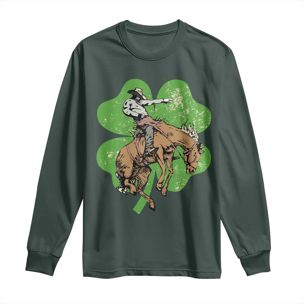St Patrick's Day Lucky Cowboy Long Sleeve Shirt Retro Vintage Clover TS02 Dark Forest Green Print Your Wear