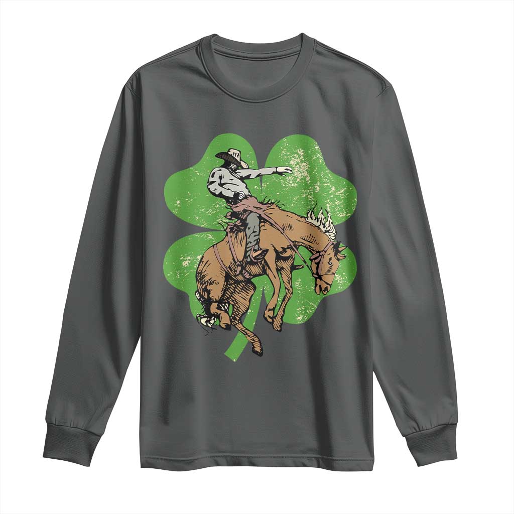 St Patrick's Day Lucky Cowboy Long Sleeve Shirt Retro Vintage Clover TS02 Dark Heather Print Your Wear