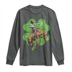 St Patrick's Day Lucky Cowboy Long Sleeve Shirt Retro Vintage Clover TS02 Dark Heather Print Your Wear