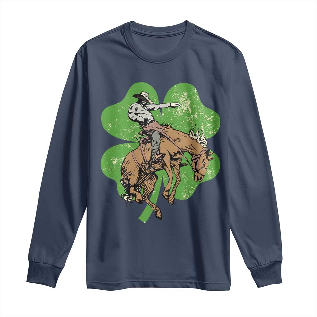 St Patrick's Day Lucky Cowboy Long Sleeve Shirt Retro Vintage Clover TS02 Navy Print Your Wear