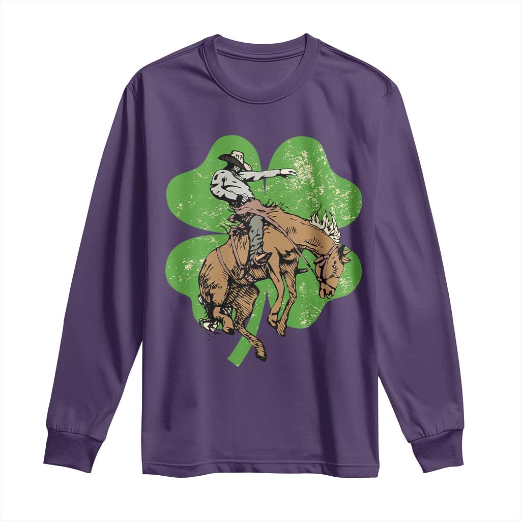 St Patrick's Day Lucky Cowboy Long Sleeve Shirt Retro Vintage Clover TS02 Purple Print Your Wear