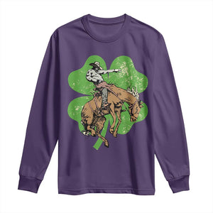 St Patrick's Day Lucky Cowboy Long Sleeve Shirt Retro Vintage Clover TS02 Purple Print Your Wear