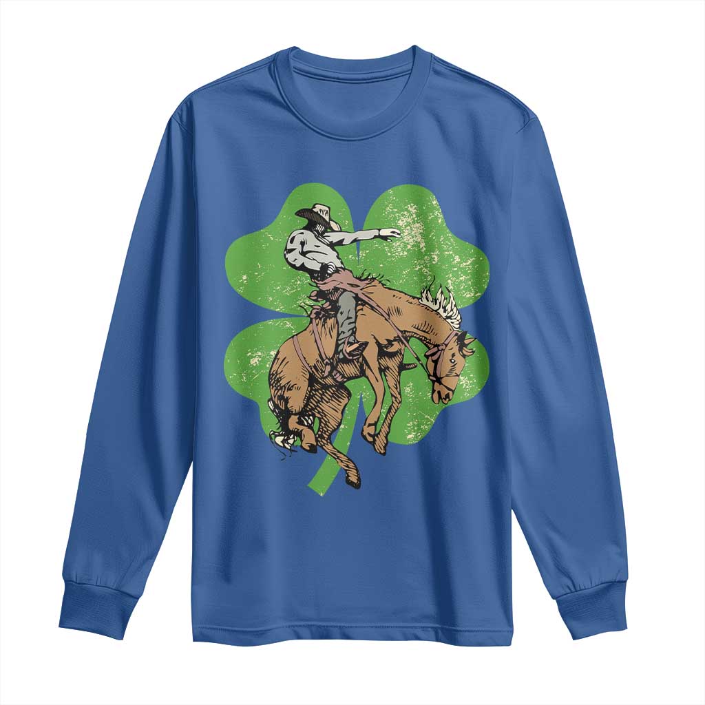 St Patrick's Day Lucky Cowboy Long Sleeve Shirt Retro Vintage Clover TS02 Royal Blue Print Your Wear