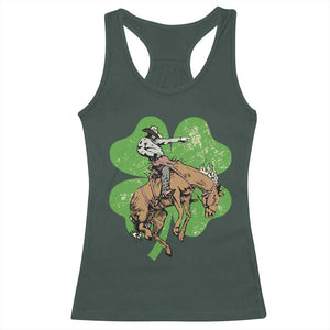 St Patrick's Day Lucky Cowboy Racerback Tank Top Retro Vintage Clover TS02 Dark Forest Green Print Your Wear