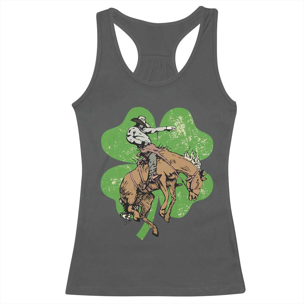 St Patrick's Day Lucky Cowboy Racerback Tank Top Retro Vintage Clover TS02 Dark Heather Print Your Wear