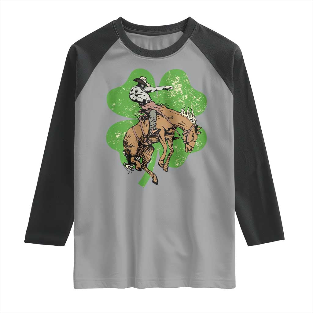 St Patrick's Day Lucky Cowboy Raglan Shirt Retro Vintage Clover TS02 Sport Gray Black Print Your Wear