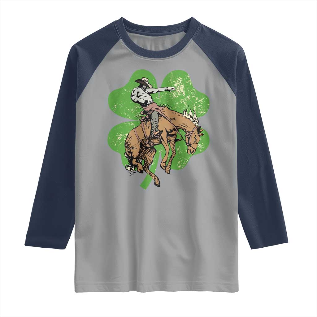St Patrick's Day Lucky Cowboy Raglan Shirt Retro Vintage Clover TS02 Sport Gray Navy Print Your Wear