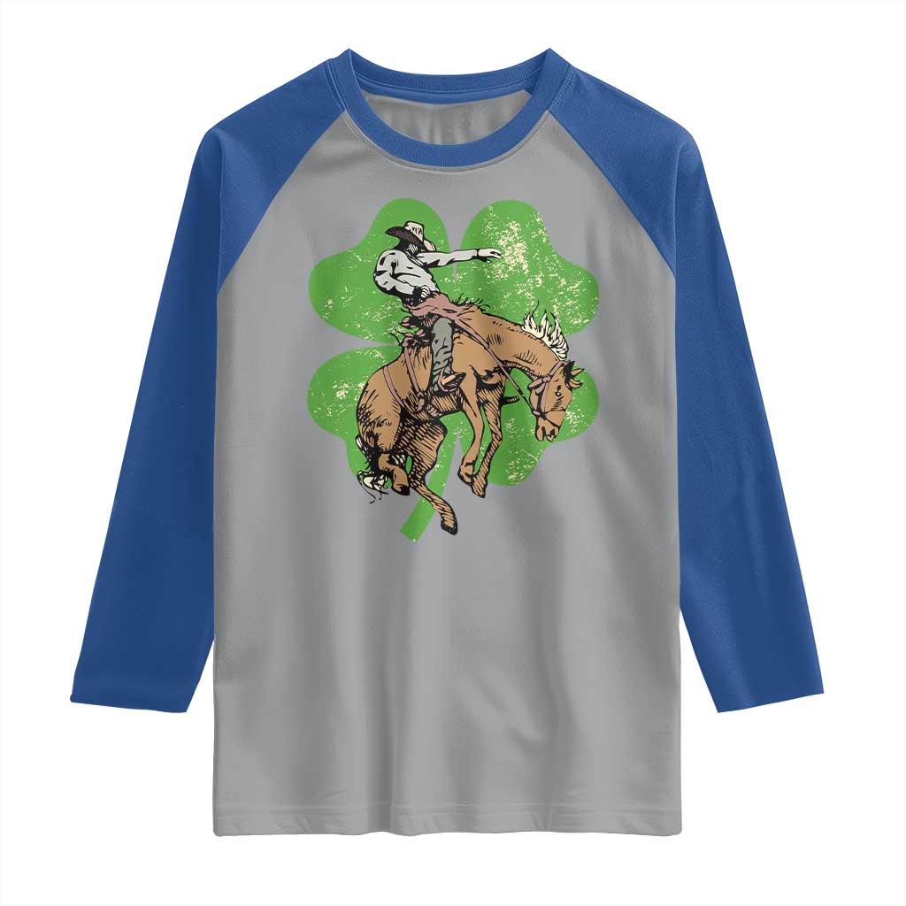 St Patrick's Day Lucky Cowboy Raglan Shirt Retro Vintage Clover TS02 Sport Gray Royal Print Your Wear