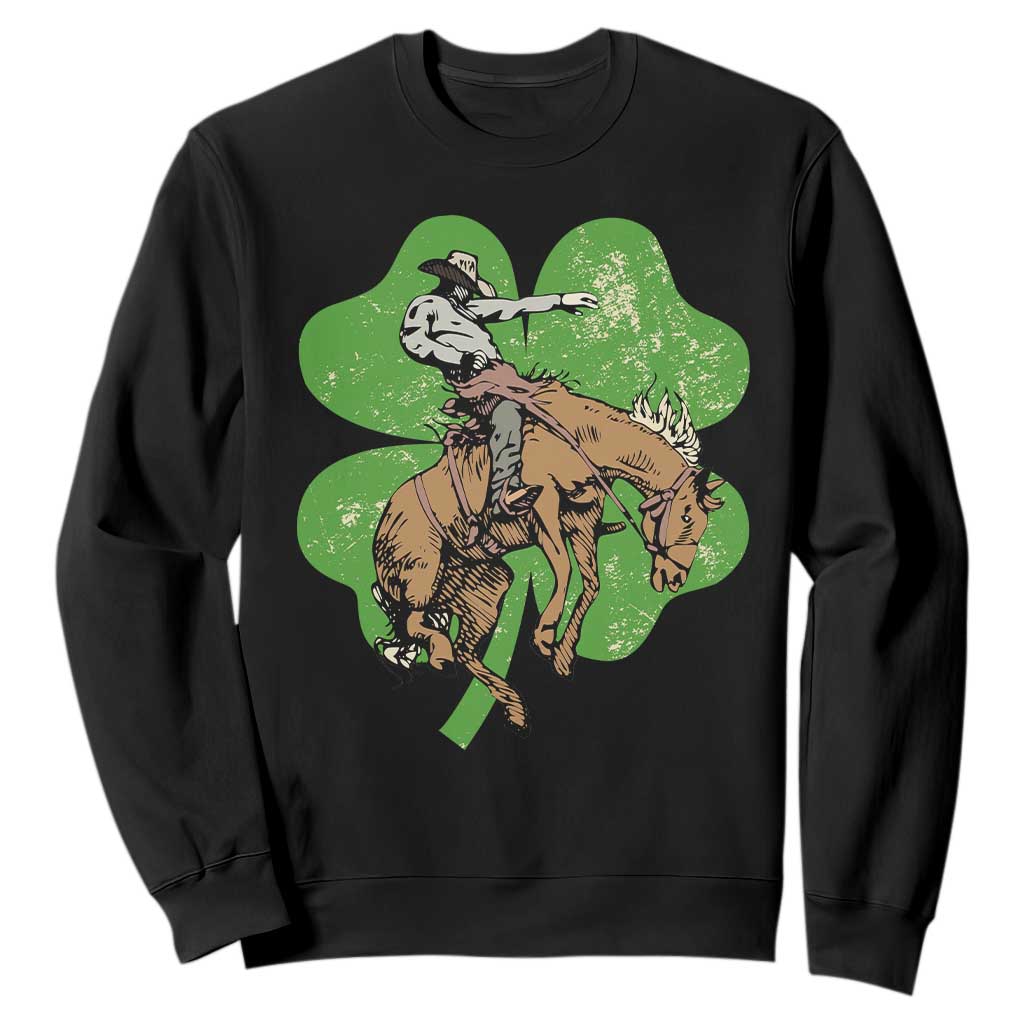 St Patrick's Day Lucky Cowboy Sweatshirt Retro Vintage Clover TS02 Black Print Your Wear