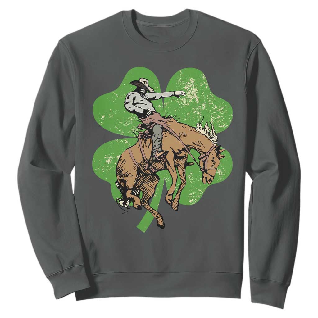 St Patrick's Day Lucky Cowboy Sweatshirt Retro Vintage Clover TS02 Dark Heather Print Your Wear