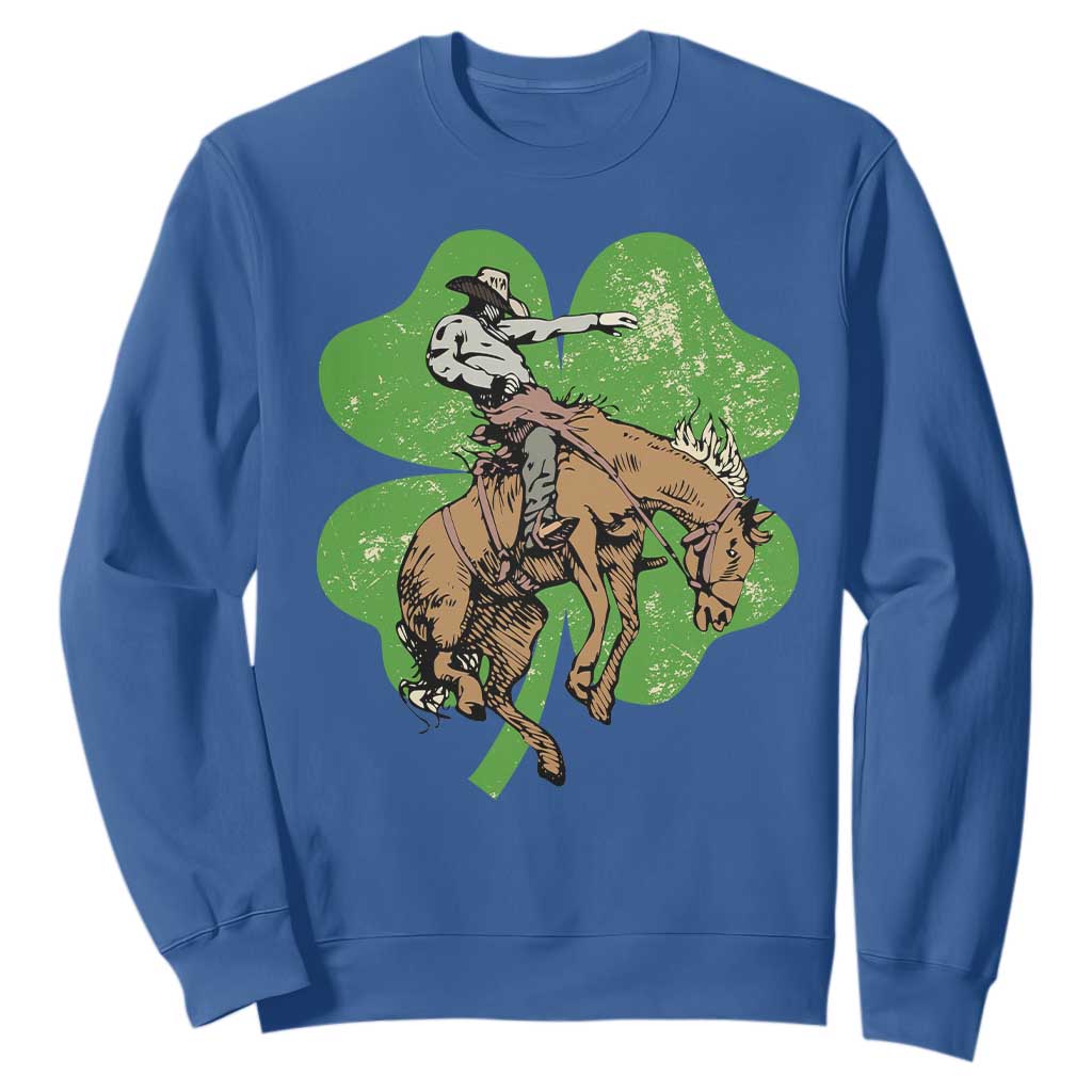 St Patrick's Day Lucky Cowboy Sweatshirt Retro Vintage Clover TS02 Royal Blue Print Your Wear