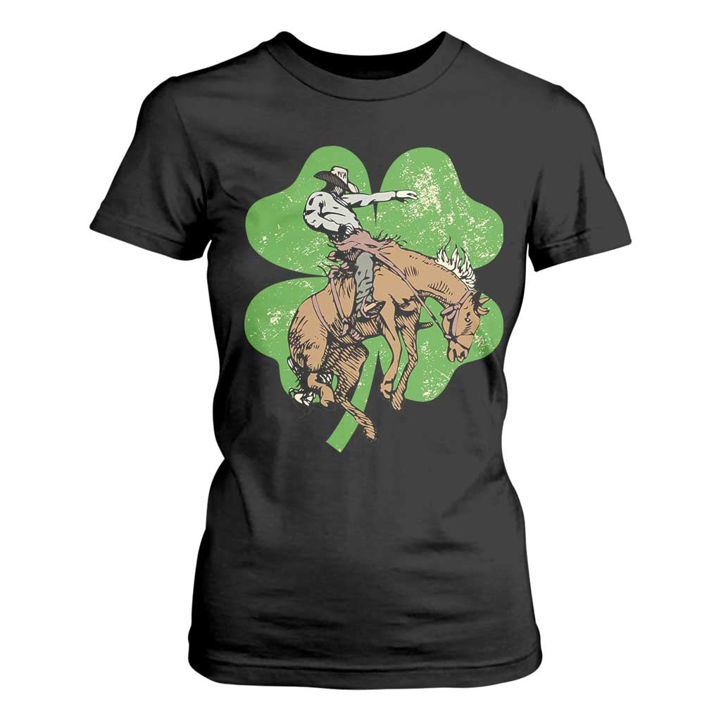 St Patrick's Day Lucky Cowboy T Shirt For Women Retro Vintage Clover TS02 Black Print Your Wear