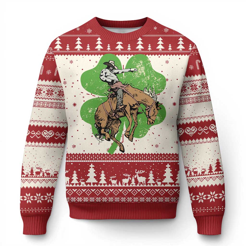 St Patrick's Day Lucky Cowboy Knit Sweatshirt Retro Vintage Clover TS02 Red Print Your Wear