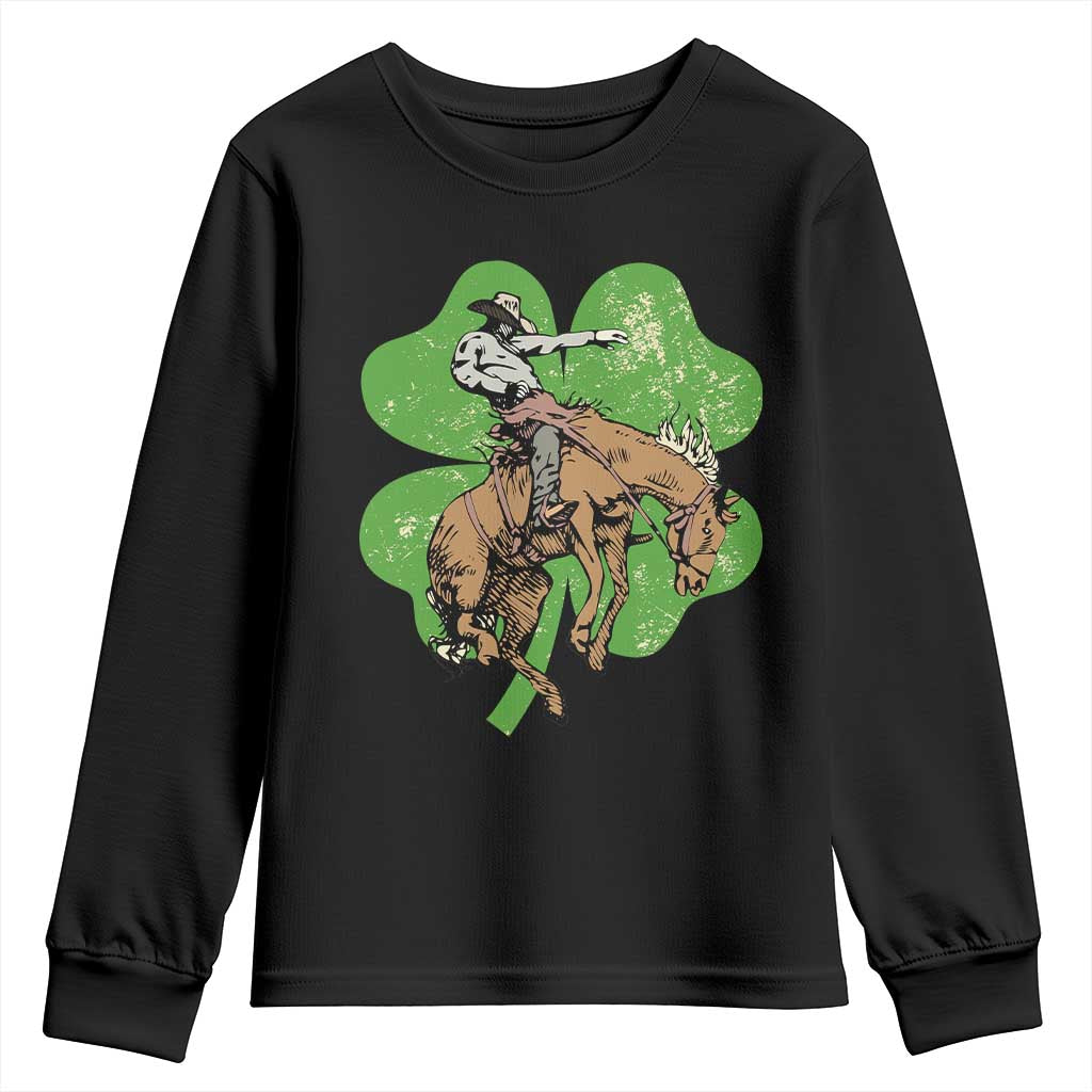 St Patrick's Day Lucky Cowboy Youth Sweatshirt Retro Vintage Clover TS02 Black Print Your Wear