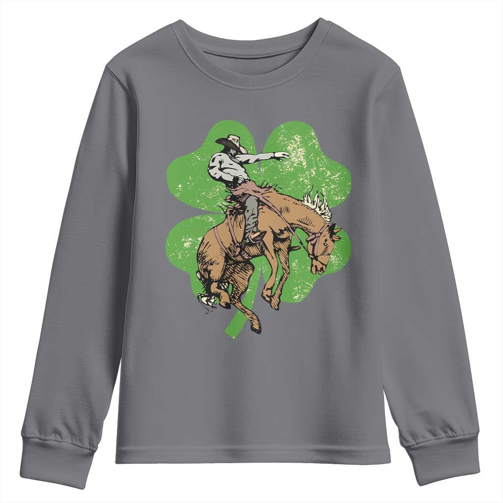 St Patrick's Day Lucky Cowboy Youth Sweatshirt Retro Vintage Clover TS02 Charcoal Print Your Wear