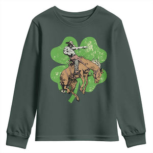 St Patrick's Day Lucky Cowboy Youth Sweatshirt Retro Vintage Clover TS02 Dark Forest Green Print Your Wear