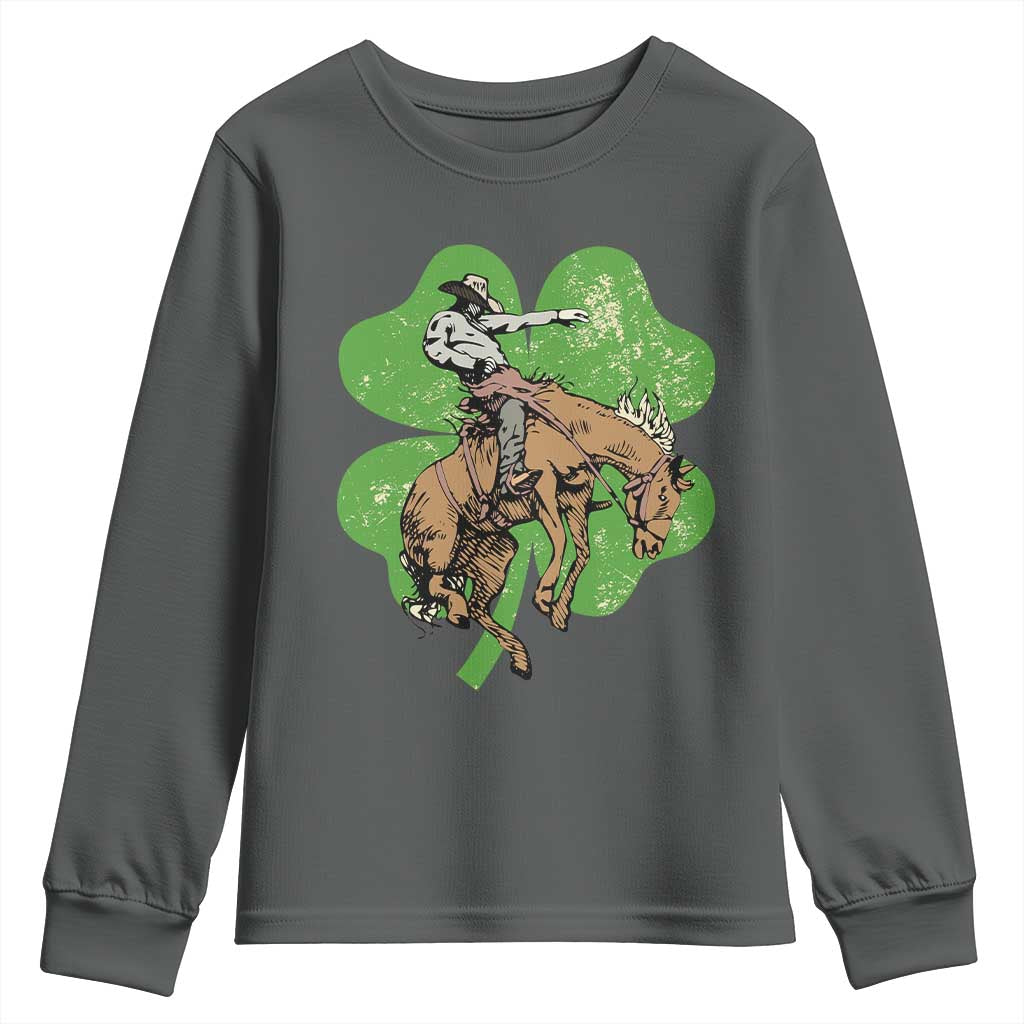 St Patrick's Day Lucky Cowboy Youth Sweatshirt Retro Vintage Clover TS02 Dark Heather Print Your Wear