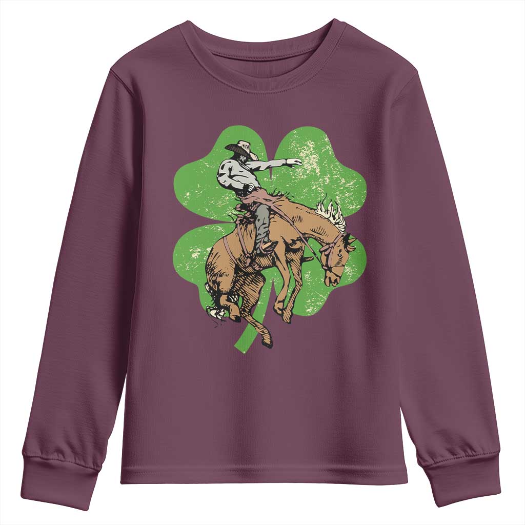 St Patrick's Day Lucky Cowboy Youth Sweatshirt Retro Vintage Clover TS02 Maroon Print Your Wear