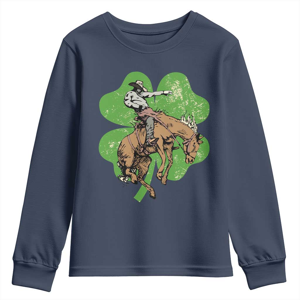 St Patrick's Day Lucky Cowboy Youth Sweatshirt Retro Vintage Clover TS02 Navy Print Your Wear