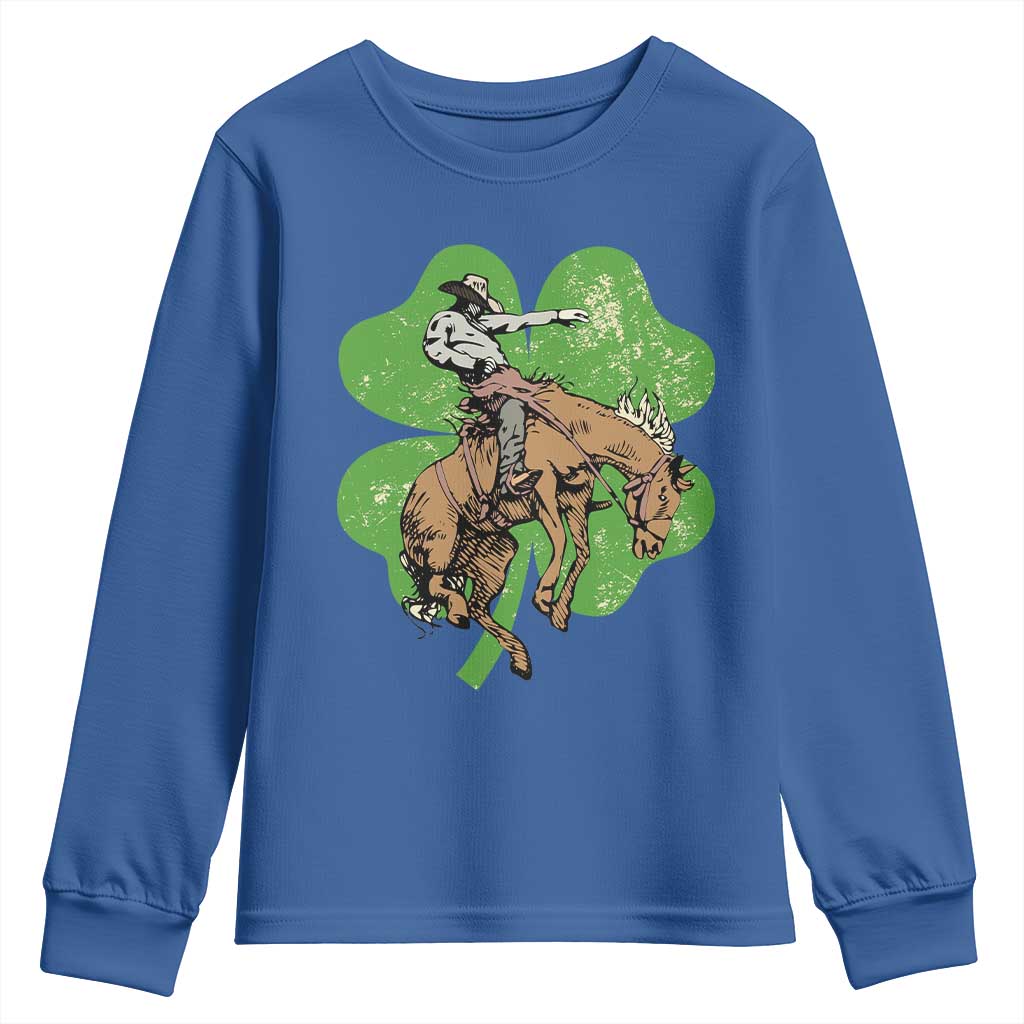 St Patrick's Day Lucky Cowboy Youth Sweatshirt Retro Vintage Clover TS02 Royal Blue Print Your Wear