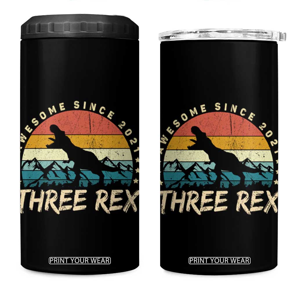 Three Rex 3rd Birthday 4 in 1 Can Cooler Tumbler 3 Years Old Dinosaur Bday Boy TS02 One Size: 16 oz Black Print Your Wear